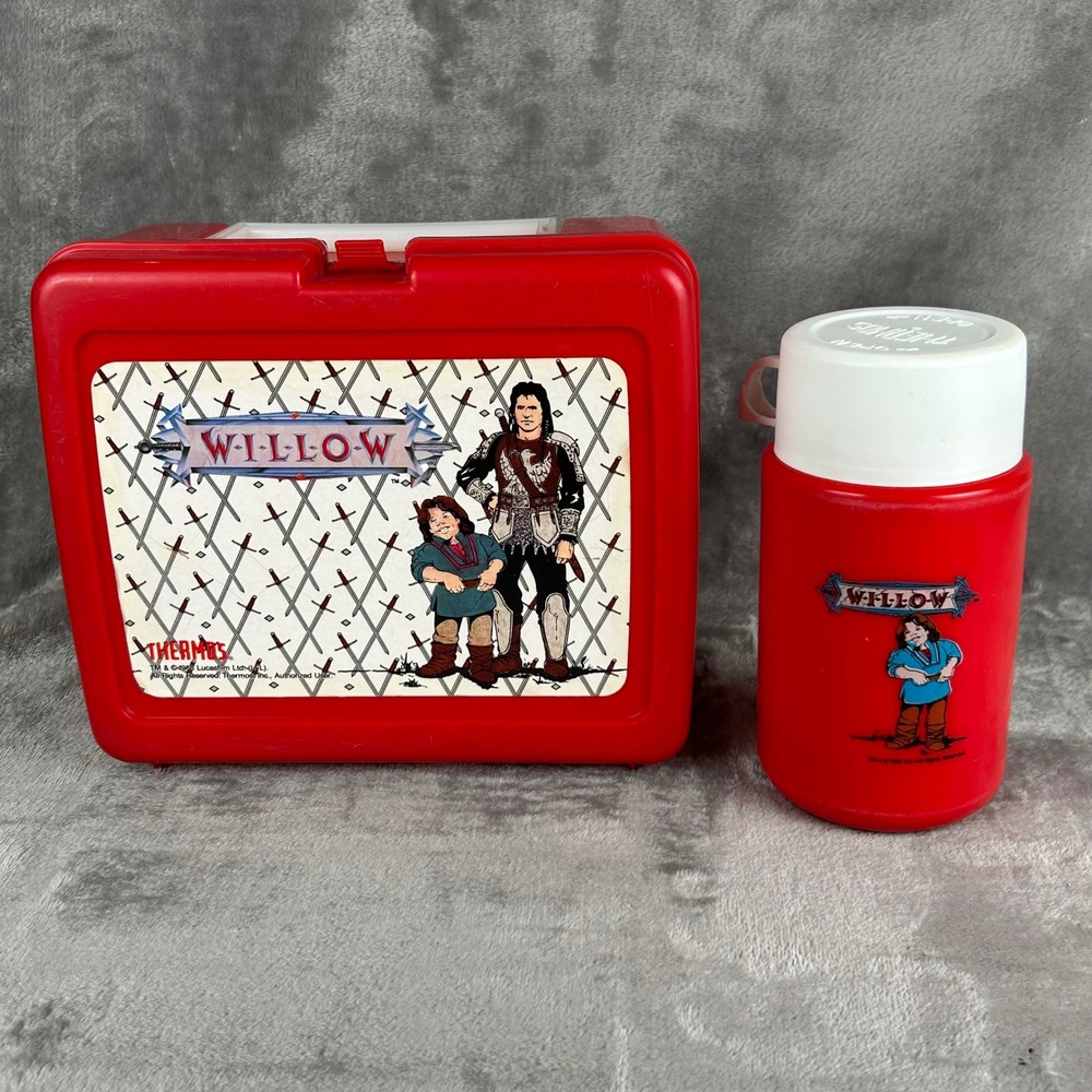 Vintage 1988 Willow Movie Plastic Lunch Box with Thermos Red Lucasfilm USA Made